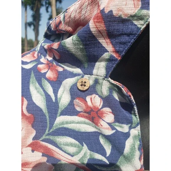 Banana Cabana 100% SILK Mens XXL 2XL Hawaiian Short Sleeve Button Up Shirt Blue - Picture 5 of 14